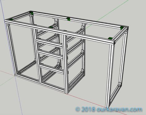 80/20. Installing Drawer Slides, Aluminum Extrusion Design, Aluminum Kitchen Cabinets, Aluminum Cabinet, Kitchen Galley, Google Sketchup, Refrigerator Cabinet, Aluminium Kitchen, Van Wall