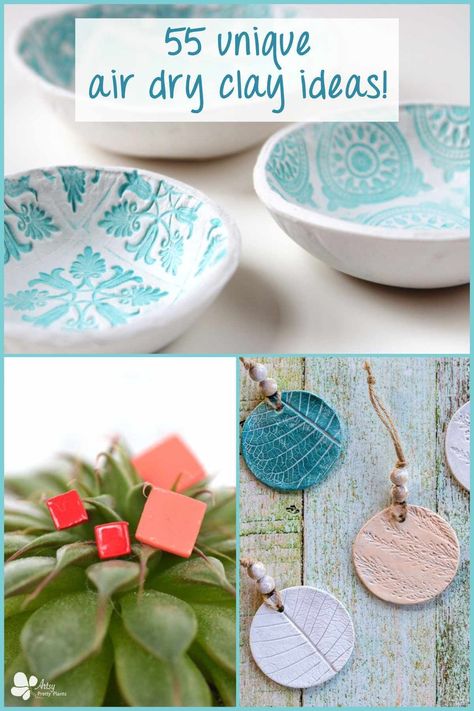 Here are 55 fabulous air dry clay ideas to get inspired by. These detailed tutorials will have you making awesome clay projects in no time. Make jewelry, candles, planters and other types of home decor. These make the perfect handmade gifts! #artsyprettyplants #clayideas #airhardeningclay #homemadegifts #diygifts #giftideas Fimo, Homemade Clay, Hydro Dipping, Diy Air Dry Clay, Air Dry Clay Projects, Clay Crafts Air Dry, Bendy Doll, Fence Art, Concrete Art