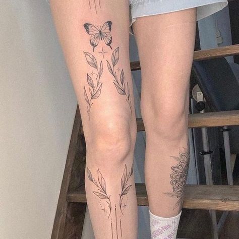 leg tattoos Tattoo Women, Little Tattoos, Miniature Tattoos, Vine Tattoos, Leg Tattoos Women, Knee Tattoo, Dainty Tattoos, Dream Tattoos, 문신 디자인