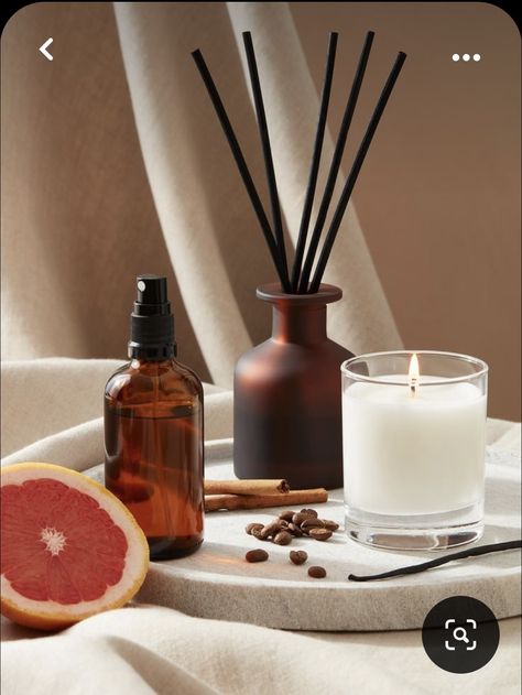 Diy Candle Photography, Diffuser Photography Ideas, Home Fragrance Photography, Reed Diffuser Product Photography, Product Photography Background Ideas, Diffuser Product Photography, Brown Product Photography, Product Photography Ideas Candles, Diffuser Photoshoot