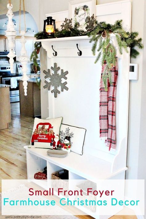 Christmas Hall Tree Decor, Hall Tree Christmas Decorating Ideas, Christmas Hall Tree, Hall Tree Christmas Decor, Entryway Hall Tree Ideas, Hall Tree Decor, Hall Tree Decorating Ideas, Christmas Mudroom, Modern Entryway Decor