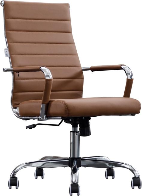 Amazon.com: BOWTHY Home Office Chair Ribbed, Modern Leather Conference Room Chairs, Ergonomic Office Desk Chair, High Back Executive Computer Chair, Adjustable Swivel Chair with Arms (Brown) : Home & Kitchen Leather Office Chair Modern, Comfortable Desk Chair Brown, Office Chair Brown Leather, Brown Faux Leather Office Chair, Saddle Brown Office Chair, Brown Office Chair, Brown Leather Office Chair High Back, Open Concept Office, Conference Room Chairs