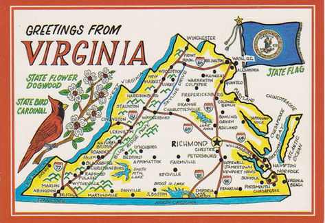 Virginia Poster, Sequoia National Park Camping, Warrenton Virginia, Winchester Virginia, Virginia Map, Williamsburg Bridge, Virginia Is For Lovers, State Birds, Lake Beach