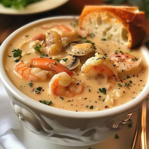 Creamy Seafood Symphony Bisque - Easy DIY Recipes Creamy Seafood Bisque Recipe, Bisque Soup Recipes, Creamy Seafood, Seafood Dish Recipes, Seafood Bisque, Cooked Shrimp, Fish Dinner Recipes, Bisque Recipe, Delicious Seafood Recipes