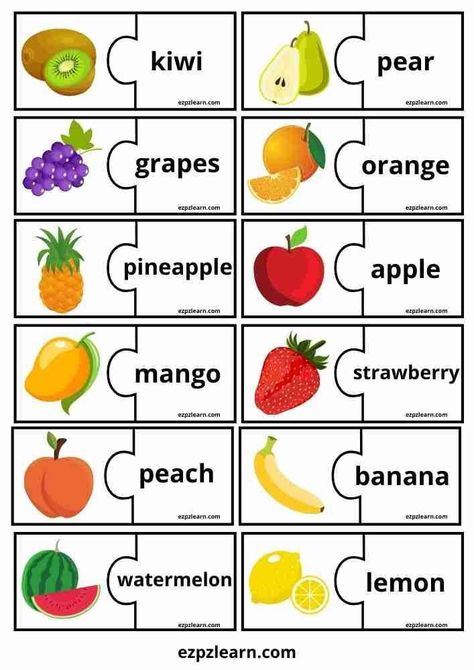 English Vocabulary Games, Ingles Kids, Real Life Photos, Teach English To Kids, Free Printable Puzzles, Grammar For Kids, English Activities For Kids, Fruits For Kids, Preschool Activities Toddler