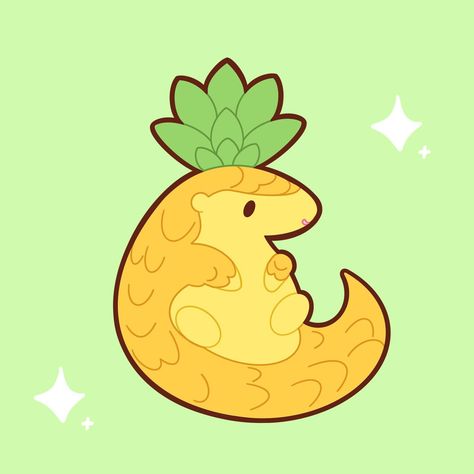 Pineapple Pangolin🍍💛💚 Pangolins are super cute animals sometimes referred to as “scaly anteaters”. I don’t see much art of pangolins so I … | Instagram Cute Anteater Drawing, Food Animals Art, Cute Creatures Drawing, Pangolin Drawing, Food Animals Drawing, Pangolin Cute, Pangolin Illustration, Pineapple Doodle, Cute Pangolin