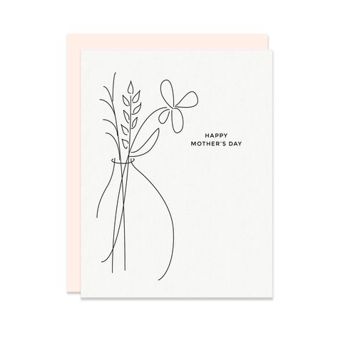 Happy Mother's Day Card Calligraphy, Simple Mothers Day Cards, Mother’s Day Cards Handmade, Floral Linework, Mother's Day Cards Handmade Simple, Linework Illustration, Letterpress Art, Sweet Letters, Happy Mothers Day Card