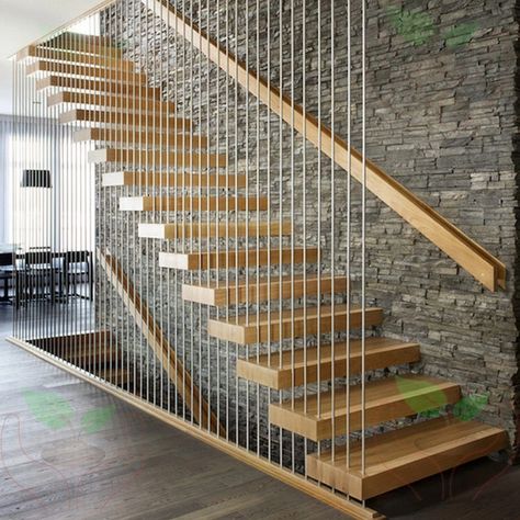 Contemporary Floating Staircase With Wood Tread Invisible Stringer Straight Stairs - Buy Contemporary Floating Staircase,Metal Straight Staircase,Straight Steel Staircase Product on Alibaba.com Cable Stair Railing, Staircase Metal, Stair Plan, Stair Design, Stair Rail, Stairs Ideas, Stair Railings, Interior Staircase, Concrete Stairs