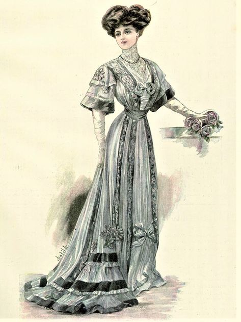 Fashion Plate - De Gracieuse - 1907 1907 Fashion, Edwardian Day Dress, 1909 Fashion, Edwardian Fashion Plates, Gaun Abad Pertengahan, 1890s Fashion, 1900s Fashion, Fashion Illustration Vintage, 20th Century Fashion