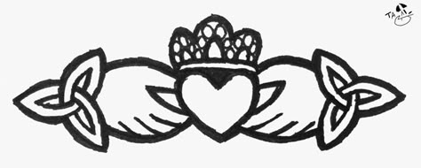 Claddagh Design Art, Small Claddagh Tattoo, Claddagh Illustration, Claughdaugh Ring Tattoo, Claddagh Drawing, Irish Knot Tattoo, Friendship Doodles, Claddagh Art, Claddagh Ring Tattoo