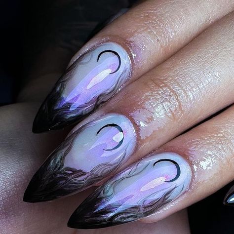 Witch Fall Nails, Nails Acrylic Witchy, Christmas Witch Nails, Witch Nails Square, Witchy Nails Almond Short, Witchy Goth Nails, Dark Jewel Tone Nails, Dark Fae Nails, Witches Nails Designs