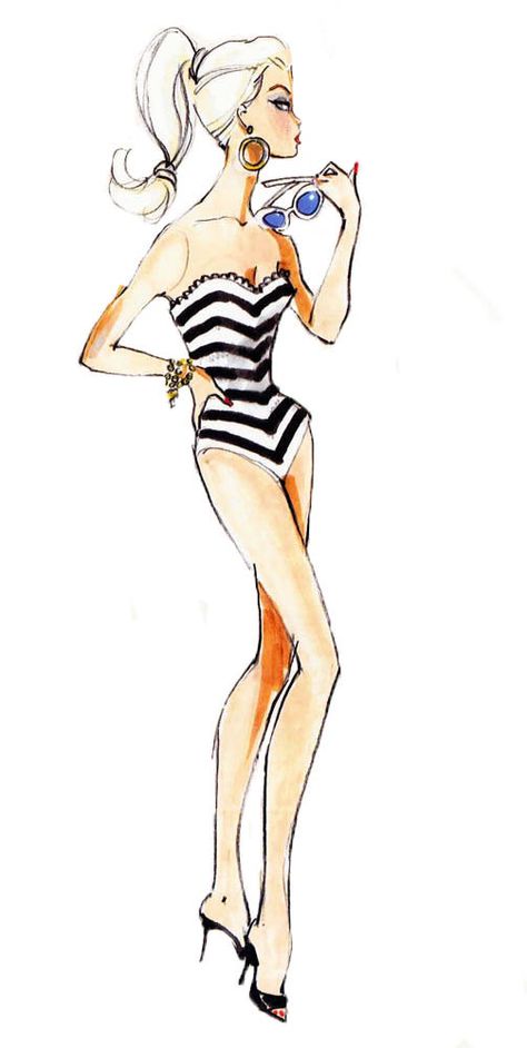 i would love to do a barbie bathroom with some barbie fashion sketches Figurine, Croquis, Robert Best, Moda Pinup, Barbie Fashion Sketches, Barbie Paper Dolls, Fashion Figures, Illustration Sketches, Glamour Fashion