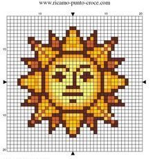 Small Sun Cross Stitch, Sun Perler Bead Pattern, Sun Perler Beads, Sun And Moon Pixel Art, Sun Pixel Art, Diamond Art Patterns Free, Cross Stitch Sun, Sun Cross Stitch Pattern, Sun Cross Stitch