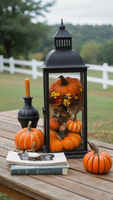 Get Your Home Fall-Ready: 15 Decor Ideas for a Cozy Retreat 35 Diy Fall Lantern Decor, Fall Decor Moody, Fall Lantern Ideas, Lantern Fall Decor, Fall Lantern Decor Ideas, Neutral Fireplace, Latern Decor, Moody Fall Decor, Fall Lantern Decor