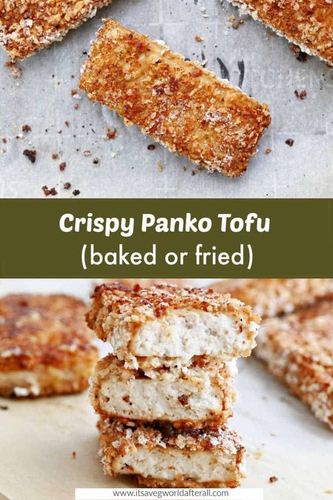 Panko tofu is so crispy and delicious! It's a great vegan option that can be baked or fried. Tofu Panko Recipes, Panko Tofu, Panko Tofu Air Fryer, Panko Tofu Baked, Breaded Tofu Recipes, Crispy Tofu Panko, Baked Tofu Recipes Crispy, Panko Crusted Tofu, Crispy Baked Tofu