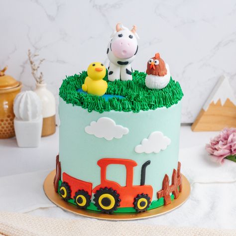 Cake With Farm Animals, Farm Birthday Cake Boy, Farm Theme Birthday Cake, Farm Cakes For Boys, Farm Themed Birthday Cake, Farm Animal Cake, Farm Theme Cake, Photo Print Cake, Tractor Birthday Cakes