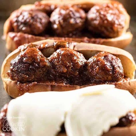 Bbq Meatball Subs, Slow Cooker Bbq Meatballs, Bbq Meatballs, Slow Cooker Bbq, Meatball Subs, Wrap Sandwiches, Ground Beef Recipes, Cooker Recipes, Slow Cooker Recipes