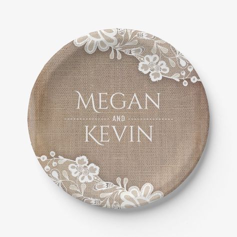 Burlap and Lace Rustic Country Wedding Paper Plates Vintage Barn Wedding, Country Wedding Reception, Rustic Burlap Wedding, Wedding Paper Plates, Outdoor Country Wedding, Paper Plates Wedding, Romantic Wedding Receptions, Rustic Plates, Country Style Wedding