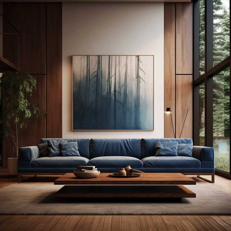 Modern Blue Sofa Living Room Aesthetics to Inspire Your Next Redesign • 333+ Inspiring Lifestyle Ideas Blue Masculine Aesthetic, Blue Wood Living Room, Living Room Inspiration Blue Couch, Modern Living Room Blue Couch, Blue Sofa Interior Design, Blue Sofa Interior, Blue Japandi, Blue Sofa Living Room Ideas, Blue Couch Living Room Ideas