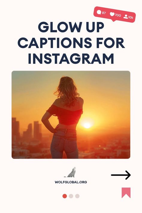 Alt text: A graphic promoting "Glow Up Captions for Instagram," featuring a silhouette of a woman against a sunset backdrop.
A checklist of positive affirmations about self-improvement and confidence, with a call-to-action button.
Image of a smiling woman with a laptop promoting an Instagram engagement pod service. Break Up Glow Up Captions, Glow Up Instagram Captions, Glow Up Captions For Instagram, Glowing Caption, Glow Up Captions, Selfie Captions, Ig Captions, Secret Sauce, Captions For Instagram