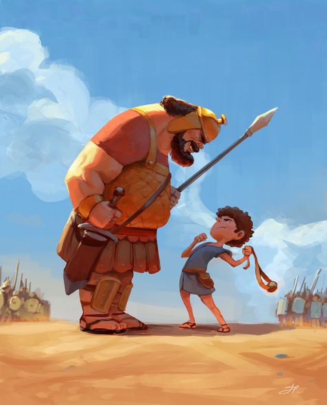 David Goliath Illustration, Bible Scenes, Biblical Characters, Bible Cartoon, David Goliath, Sunday School Coloring Pages, Christian Illustration, Christian Cartoons, Jesus Artwork