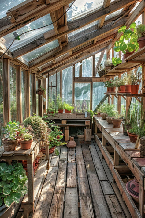 30 Greenhouse Ideas: Creative Designs for Your Home Garden Rustic Garden Design Ideas, Garden Craft Room, Log Greenhouse, Hot House Greenhouse, Green House Interior Ideas, Inside Greenhouse Ideas, Recycled Greenhouse, Cozy Greenhouse, Green House Ideas