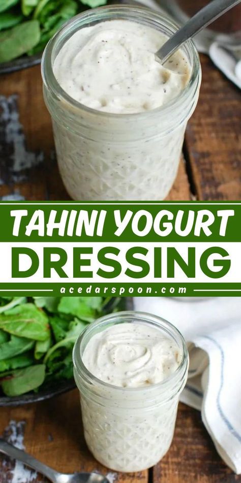 Tahini Yogurt Dressing, Tahini Yogurt Sauce, Easy Tahini Recipe, Tahini Salad Dressing Recipes, Miso Tahini Sauce, Salad Dressing Recipes With Tahini, Greek Tahini Sauce, Thai Tahini Dressing, Healthy Tahini Dressing