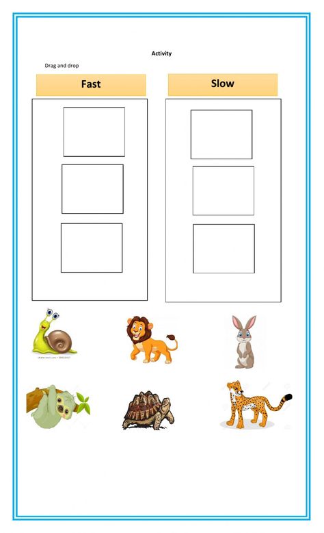 Big, small, fast, and slow. worksheet Fast And Slow Worksheet, Fast And Slow Activities Preschool, English Liveworksheet, Nursery Worksheets, English Teaching Materials, Kindergarten Reading Worksheets, English Activities For Kids, Animal Worksheets, Kids Worksheets Preschool