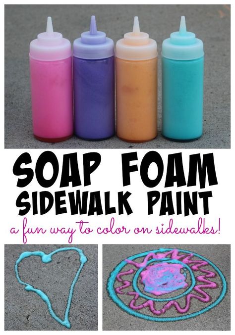 Soap Foam Sidewalk Paint - An easy recipe and fun way to color the sidewalks! Snl, Summer Crafts, Sidewalk Paint, Soap Foam, Teaching Mama, Paint Easy, Summer Fun For Kids, Summertime Fun, Summer Activities For Kids