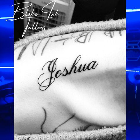 Joshua Tattoo Name, Joshua Name Tattoo, Joshua Tattoo, Aesthetic Tats, Joshua Name, Tatto Name, Children Tattoos, Cursive Tattoos, Name Tattoo Designs