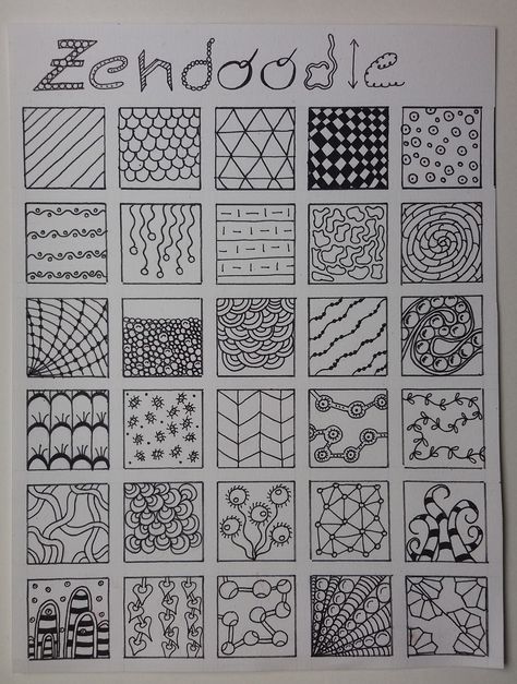 Zen Doodle pattern ideas Squiggly Doodles, Zen Tangle Patterns Easy, Simple Zentangle Patterns, Easy Zentangle Patterns, Pattern Design Drawing, Zen Doodle Patterns, Zentangle Artwork, Zen Doodle Art, Seni 2d