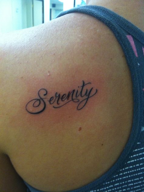 serenity. tattoo. love ya dad:) Serenity Neck Tattoo, Serenity Name Tattoo, Serenity Tattoo Fonts, Serenity Tattoo, Tattoo Neck, Hourglass Tattoo, Tattoo Love, Tattoo Skin, Name Tattoo Designs