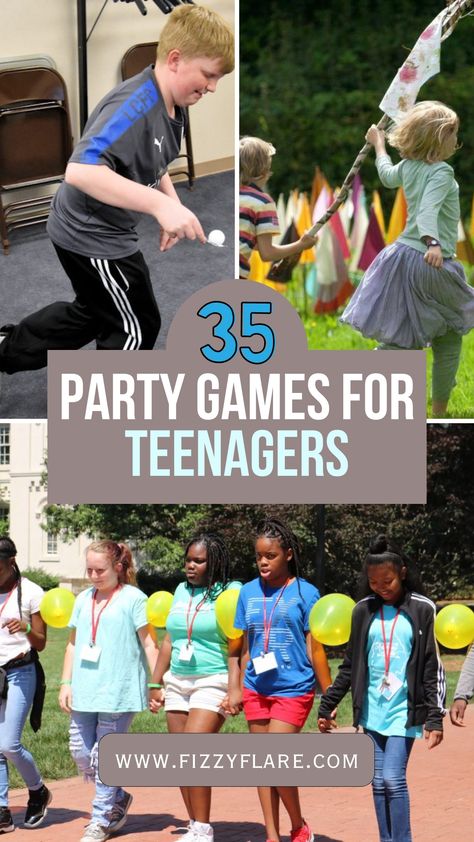 35 Party Games for Teenagers – Fizzy Flare Pre Teen Party Games, Teen Party Games Indoor, Outdoor Teen Games, Teenager Party Games, Teen Games To Play At A Party, Games For Teens Party, Fun Party Games For Teens, Teen Group Games, Teenage Games