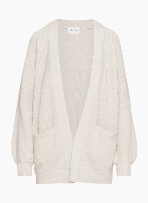 UNWIND CARDIGAN | Aritzia English Rib Knit, Travel Cardigan, Oatmeal Cardigan, Half Cardigan, White Knit Cardigan, Rib Knit Cardigan, Merino Wool Cardigan, Merino Wool Yarn, Chunky Cardigan