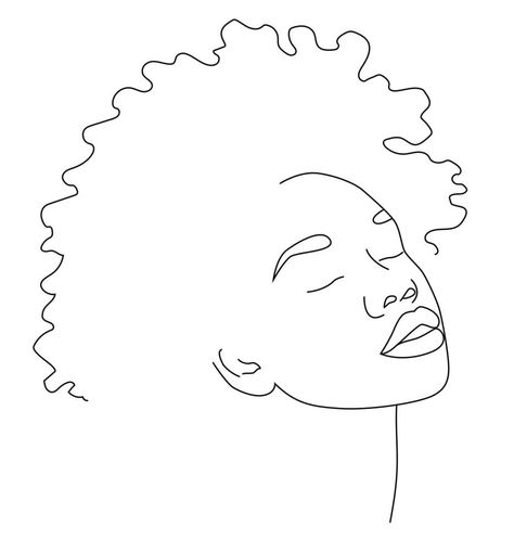 Hair Outline Drawing, Line Art Afro, Black Woman Outline, Figure Outline, Person Outline, Girl Outlines, Face Line Drawing, Line Art Images, Woman Wall Art