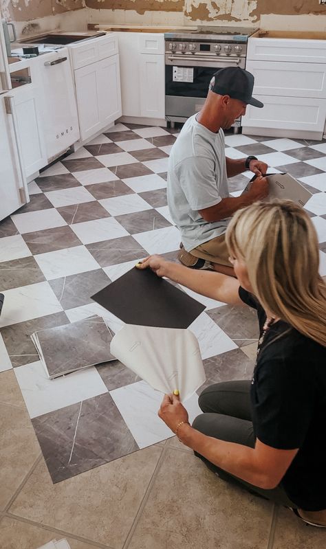 Parents Kitchen Remodel - Nesting With Grace Kitchen Flooring That Goes With Hardwood, Best Small Kitchen Ideas, Kitchen Flooring Ideas Peel And Stick, Replacing Kitchen Tile Floor, Small Kitchen Checkered Floor, Small Kitchen Floor Ideas, Kitchen Floors Not Wood, Affordable Kitchen Flooring, How To Paint Kitchen Floor Tiles