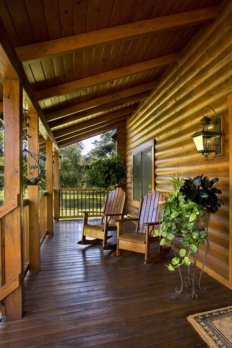 Log Cabin Deck Ideas, Western Porch, Log Cabin Home Kits, Cabin Porches, Dream Porch, Big Porch, Cabin Porch, Wood Porch, House Porch