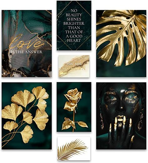 ARTFAVES® Poster Set - GOLDEN Leaves | Wanddeko Wohnzimmer & Schlafzimmer | 8 Moderne Wandbilder Geschenk | Bilder Gold, türkis, Pflanzen, Monstera | ohne Bilderrahmen : Amazon.de: Küche, Haushalt & Wohnen Bild Gold, Die Rose, E.t Art, Poster Store, Collage Poster, Golden Leaves, Good Heart, Shine Bright, Gold