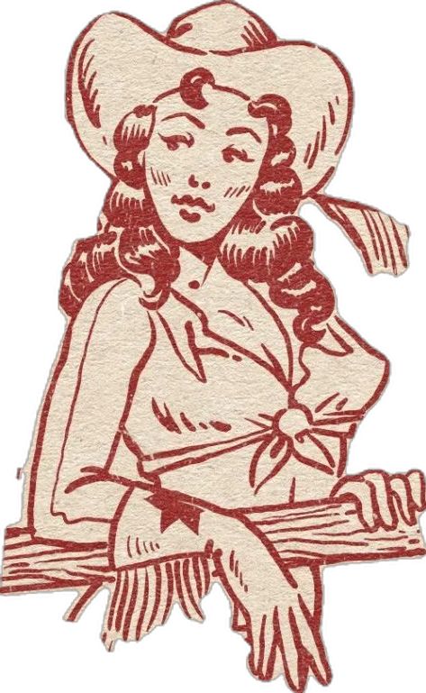 Cowgirl Vintage Illustration, Vintage Cowgirl Illustration, Pinup Cartoon Vintage, Disco Cowgirl Tattoo, Vintage Cowboy Illustration, Cowgirl Sketch, 70s Cowgirl, Think Illustration, Cowgirl Illustration