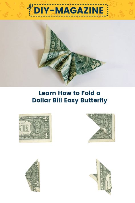 How to make an Easy 3D Butterfly Origami Dollar Bill Dollar Bill Origami Butterfly Easy, How To Make Butterfly With Money, Butterfly Dollar Bill, Money Folding Ideas Easy Step By Step, Money Butterfly Origami, Dollar Origami Easy Step By Step, How To Fold Dollar Bills Into Shapes, Dollar Bill Origami Easy Step By Step, Dollar Bill Butterfly