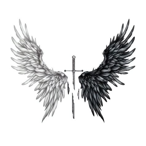 Men’s Wings Tattoo, Fear God Tattoo Men Chest, Wings On Tricep Tattoo, Dark Chest Tattoo Men, Wing Tattoo Men Back, Chest Wings Tattoo Men, Chest Tattoo Men Ideas Wings, Guardian Angel Wings Tattoo, Small Angel Tattoo Men