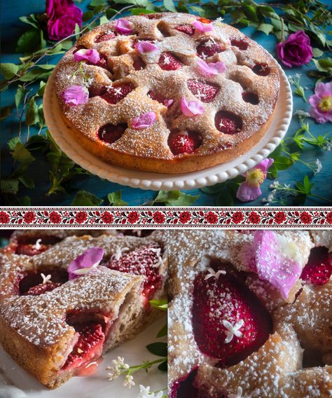 Gather Victoria – ANCESTRAL FOOD. HERBAL WISDOM. MAGICAL COOKERY. SEASONAL CELEBRATION. Summer Solstice Meals, Strawberry Rose Cake, Pagan Food, Hosting Inspiration, Summer Solstice Party, Cottagecore Recipes, Sun Cake, Pagan Holidays, Strawberry Rose