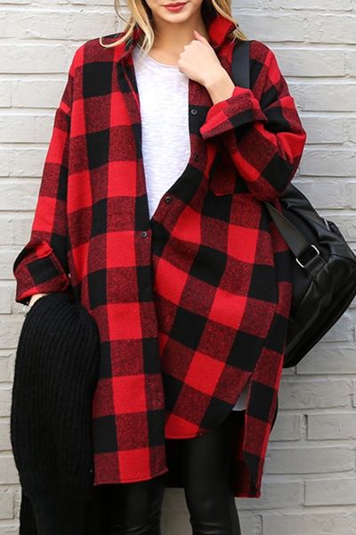 Red & Black Plaid, Long Shirt. Oversized Plaid Shirts, Checkered Coat, Plaid Shirt Women, Winter Outfits Warm, Red Plaid Shirt, Shirt Blouses Women's, Plaid Cardigan, Plaid Shirts, Plaid Coat