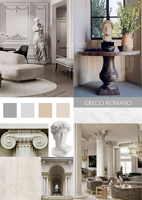 Neoclassic Color Palette, Ancient Rome Interior Design, Roman Bedroom Theme, Selling Clothes Photo Ideas, Roman Interior Design, Roman Interior, Greek Bedroom, Greek Interior, Neoclassic Interior