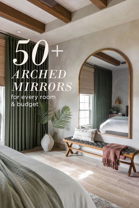 Bedroom With Big Mirror, Large Mirror Bedroom, Arch Mirror Bedroom, Large Mirror Living Room, Arch Mirror Decor, Arched Mirrors, Large Bedroom Mirror, Foyer Mirror, Beautiful Bedroom Colors