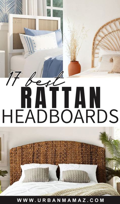 best rattan headboards Bedrooms With Rattan Headboards, Rattan Bed Headboard, Rattan Headboards Bedroom, Headboard Ideas Ratan, Bedroom With Rattan Headboard, King Rattan Headboard, Rattan King Bed, Wicker Headboard Bedroom Ideas, Seagrass Headboard Bedroom