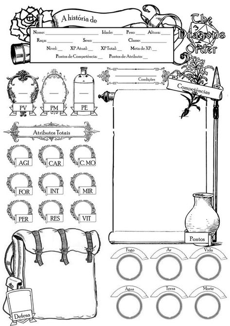 Dnd Bujo, Rpg Character Sheet, Dnd Character Sheet, Ideas Habitaciones, Character Sheet Template, Character Template, Character Sheets, Dragon Rpg, Rpg Map