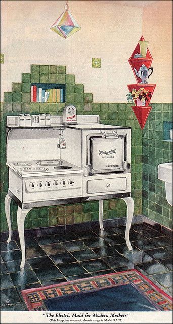 1929 Hotpoint Range. I NEED that corner shelf!  BY the time I came along, everyone had these in their camps and hunting cabins. 1920s Kitchen, Old Stove, Retro Kitchens, Vintage Stoves, Antique Stove, Room Paintings, Vintage Appliances, Vintage Kitchens, Regal Design