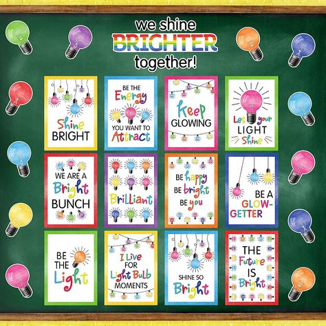 School Decorations, We Shine Brighter Together, Back To School Bulletin Boards, Rustic Mason Jars, Bulletin Board Sets, Class Decoration, Display Board, Colorful Rainbow, Decor Office