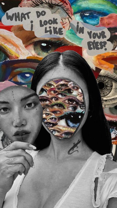 Feeling Out Of Place Art, Social Identity Art, Magazine Self Portrait Collage, Self Portrait Composition, Different Media Art, In A Different Way Art Gcse, Surreal Portrait Collage, Eyes Collage Art, Personal Identity Collage